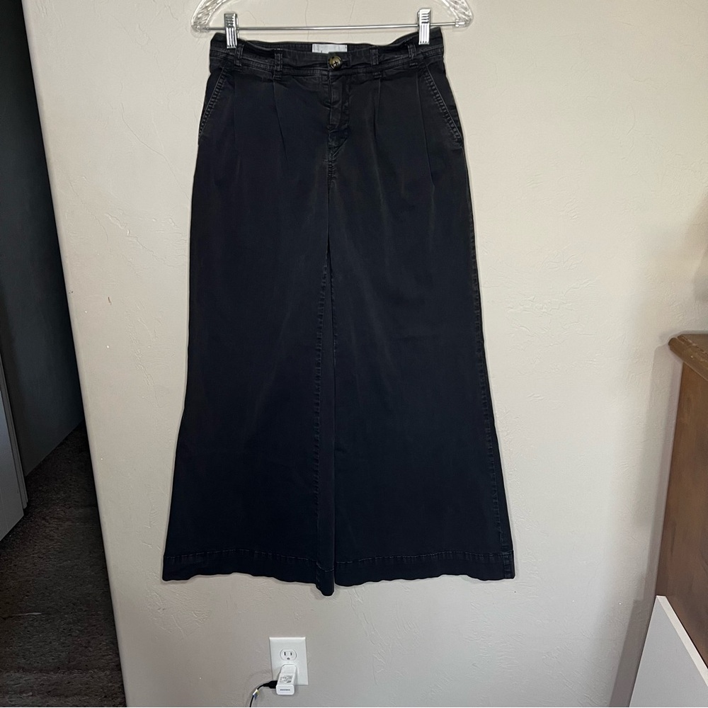 By Anthropologie Mid Rise Washed Black Wide Leg Pleated Trouser Pants - Picture 4 of 13